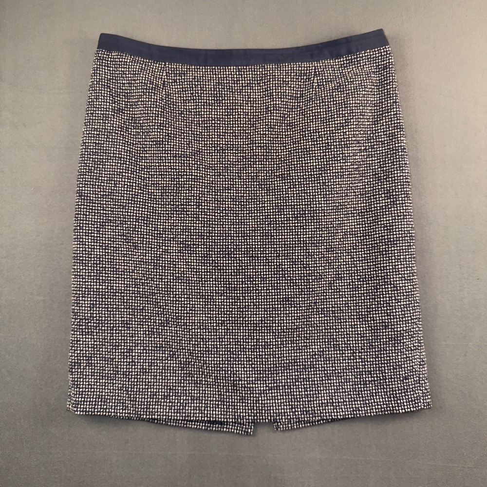 Boden Womens Navy White Tweed Pencil Skirt Grosgrain Waist US 14R UK 18R